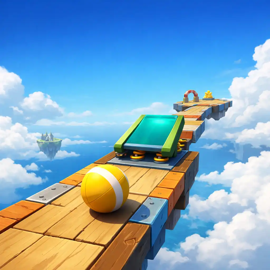 Sky Ball: Rolling Adventure játékkép felhők fölötti keskeny pályaszakasszal