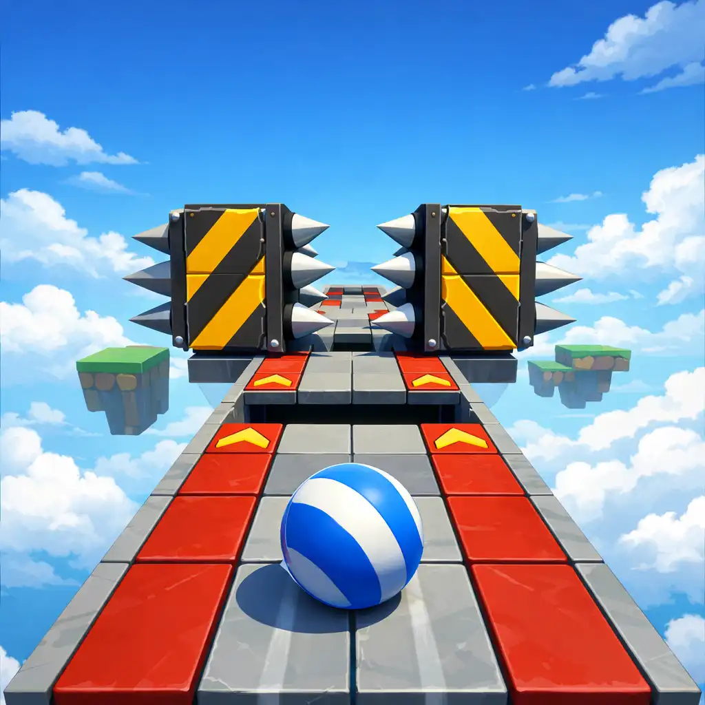 Sky Ball: Rolling Adventure pályája közeledő akadállyal és jól látható felhős mélységgel